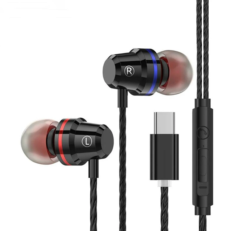 Šport in-ear slušalke z mikrofon nadzor glasnosti Kovinski slušalke za Xiaomi Huawei Žično Tip C slušalke USB C