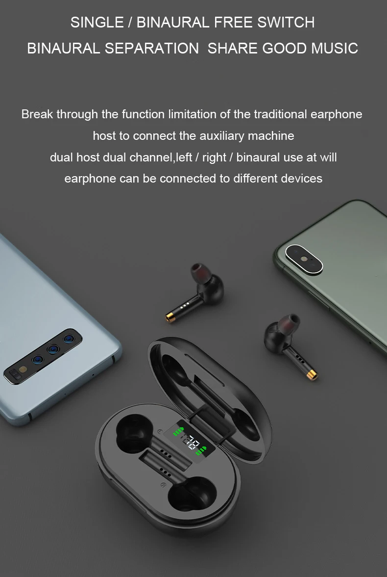 šport stereo Bas Brezžične Slušalke Bluetooth Slušalke TWS Čepkov za z mic power LED prikaz za polnjenje casee za Telefone