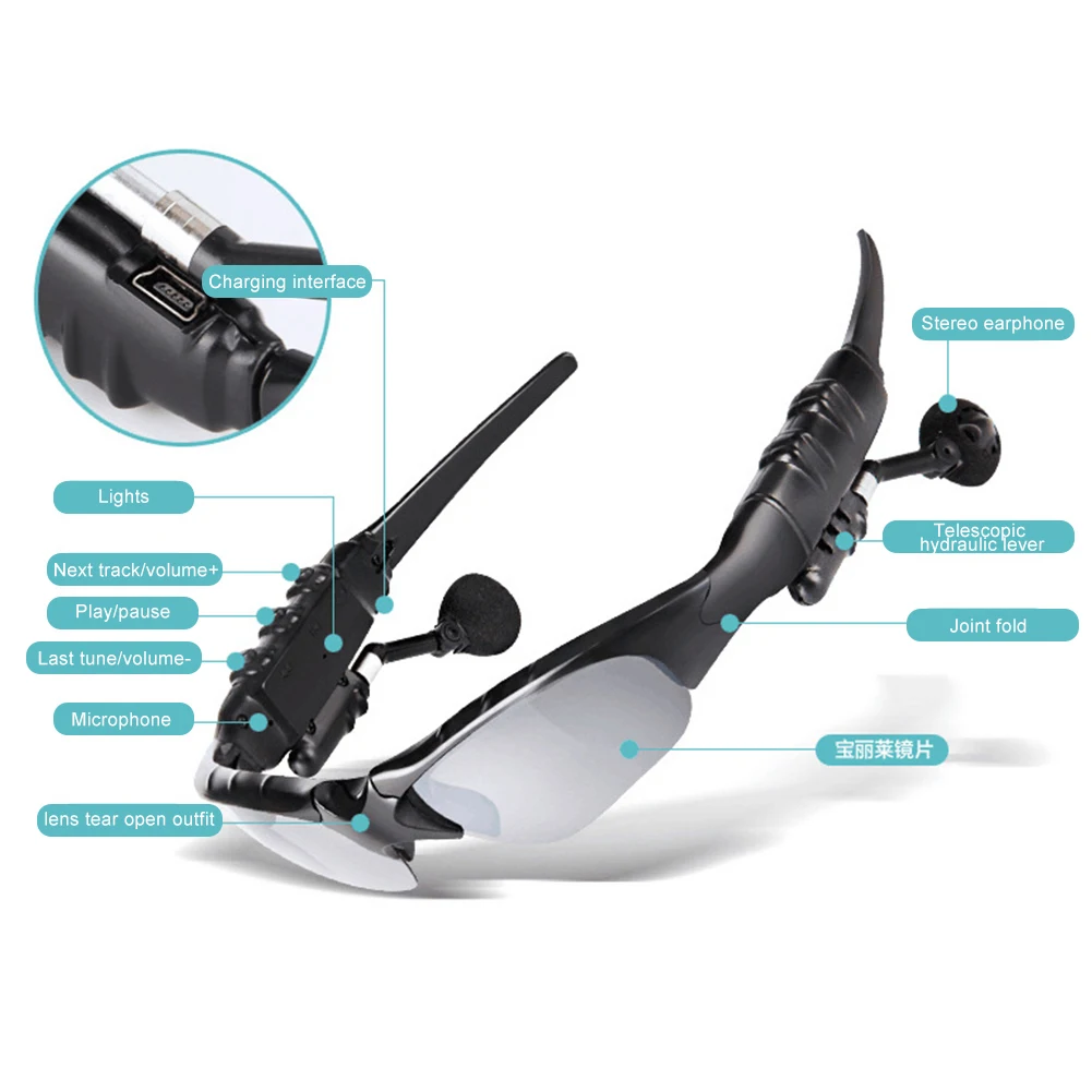 Šport Stereo Brezžična tehnologija Bluetooth V-3.0 Slušalke Telefonske Vožnjo sončna Očala/mp3 Jahanje Oči Očala Z pisane Sonce objektiv