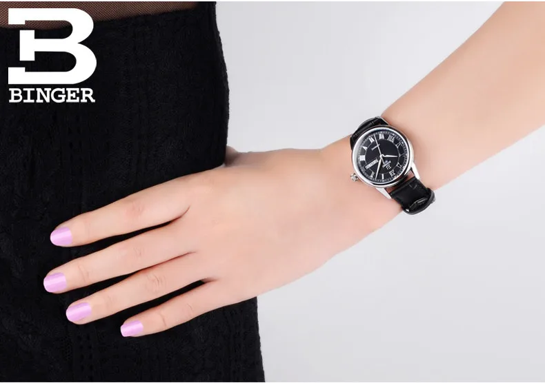 Švica Binger ure, ženske, modno razkošje safir watch ultrathin quartz Auto Datum usnje pasu zapestne ure B3037G-1