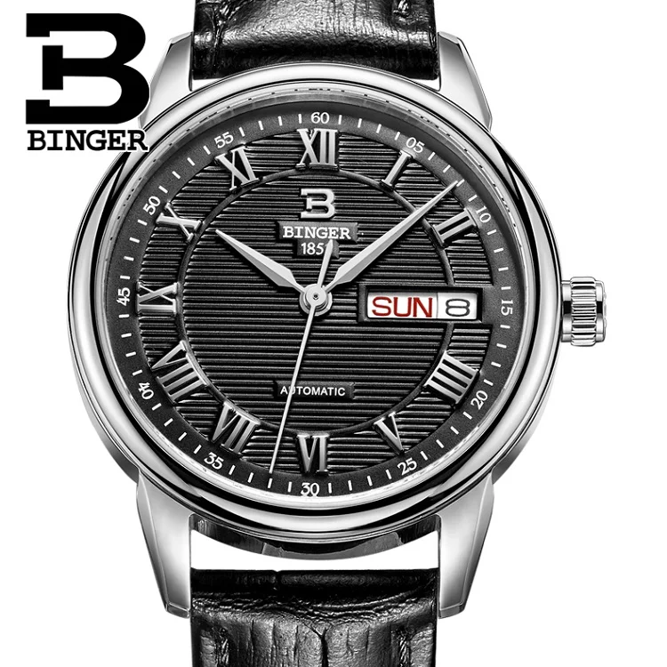Švica Binger ure, ženske, modno razkošje safir watch ultrathin quartz Auto Datum usnje pasu zapestne ure B3037G-1