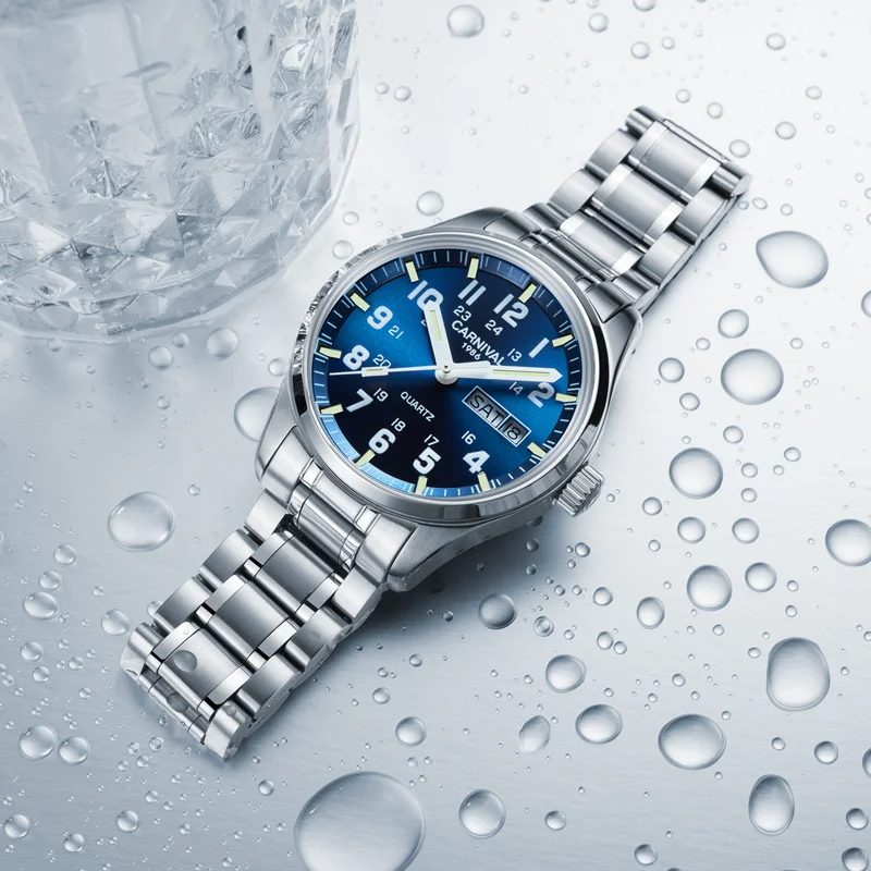 Švica Top blagovne znamke Karneval luksuzni watch moških polno jeklenih vodotesna ura quartz moške ure relogio montre dvojno koledar