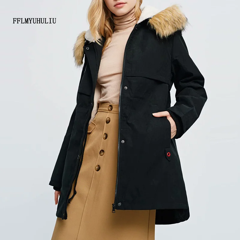 Žensk je pozimi toplo krzno hooded Parker plašč barva svoboden jagnje krzno plašč visoke kakovosti žep žamet bombaž jakna