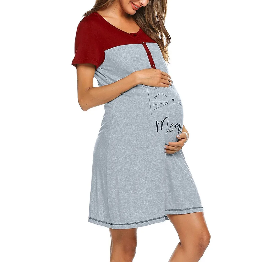 Žensk, Porodniškega Kratek Rokav Cute Pižamo Žensk, Porodniškega Kratek Rokav Srčkan Print Zdravstvene Nege Nightdress Dojenje Obleko