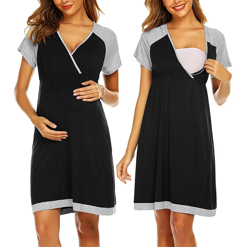 Žensk, porodniškega obleke Nosečnice Porodniškega Kratek Rokav Srčkan Print zdravstvene Nege Nightdress Dojenje Obleko obleko nosečnosti