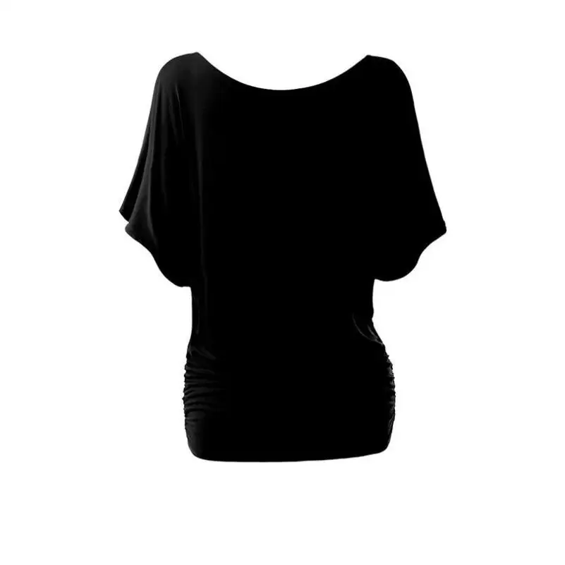 Ženska brez naramnic bat rokav krog vratu T-shirt kratek rokav vrh 2945