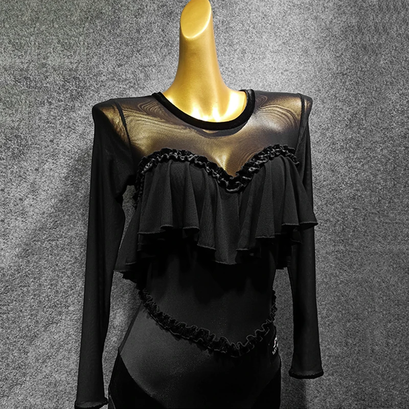 Ženska Dvorana Obleko Standardni Plesne Obleke Pozimi Black Dolg Rokav Valček Flamenco španski Obleke Lady Uspešnosti Obrabe DN4489