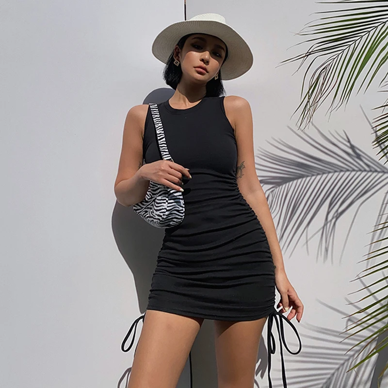 ženska obleka Slim Seksi Vrvico brez Rokavov Obleka Ženska oblačila 2020 ženske noše jeseni kažejo nesimetrične večje deformacije mini obleka kratka