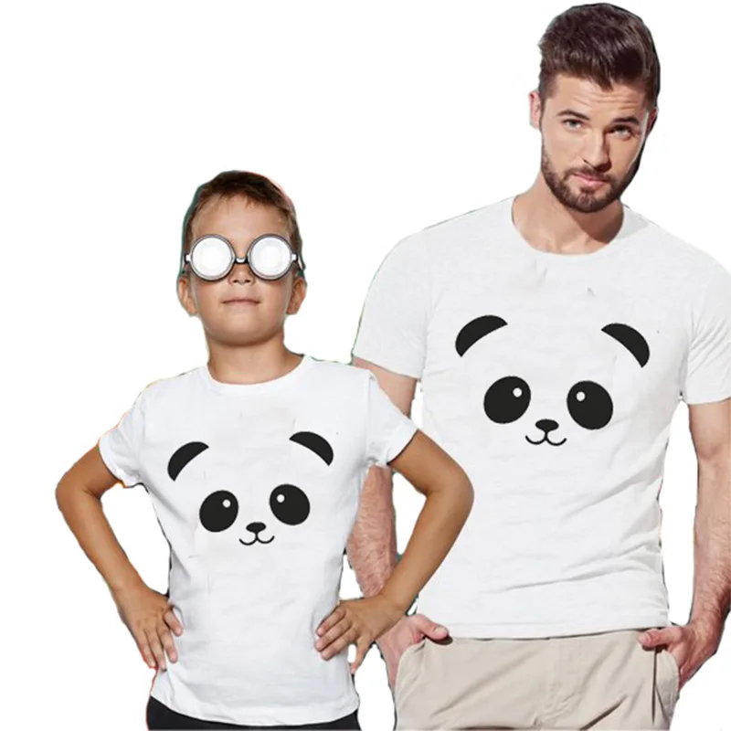 Ženska Otroci Vrh Tee Nekaj Tshirt Srčkan Panda Glavo Tiskanje Družino Ujemanje T-majica Bombaž Človek