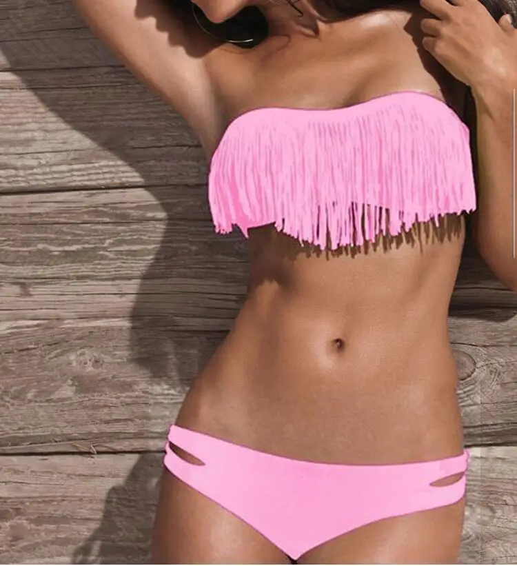 Ženska Seksi Bikini Komplet Kopalke, oblazinjeni Ruffle modrc Vrh Letnik Kopalke Bandeau Plažo Kopalne Obleke, S-XL