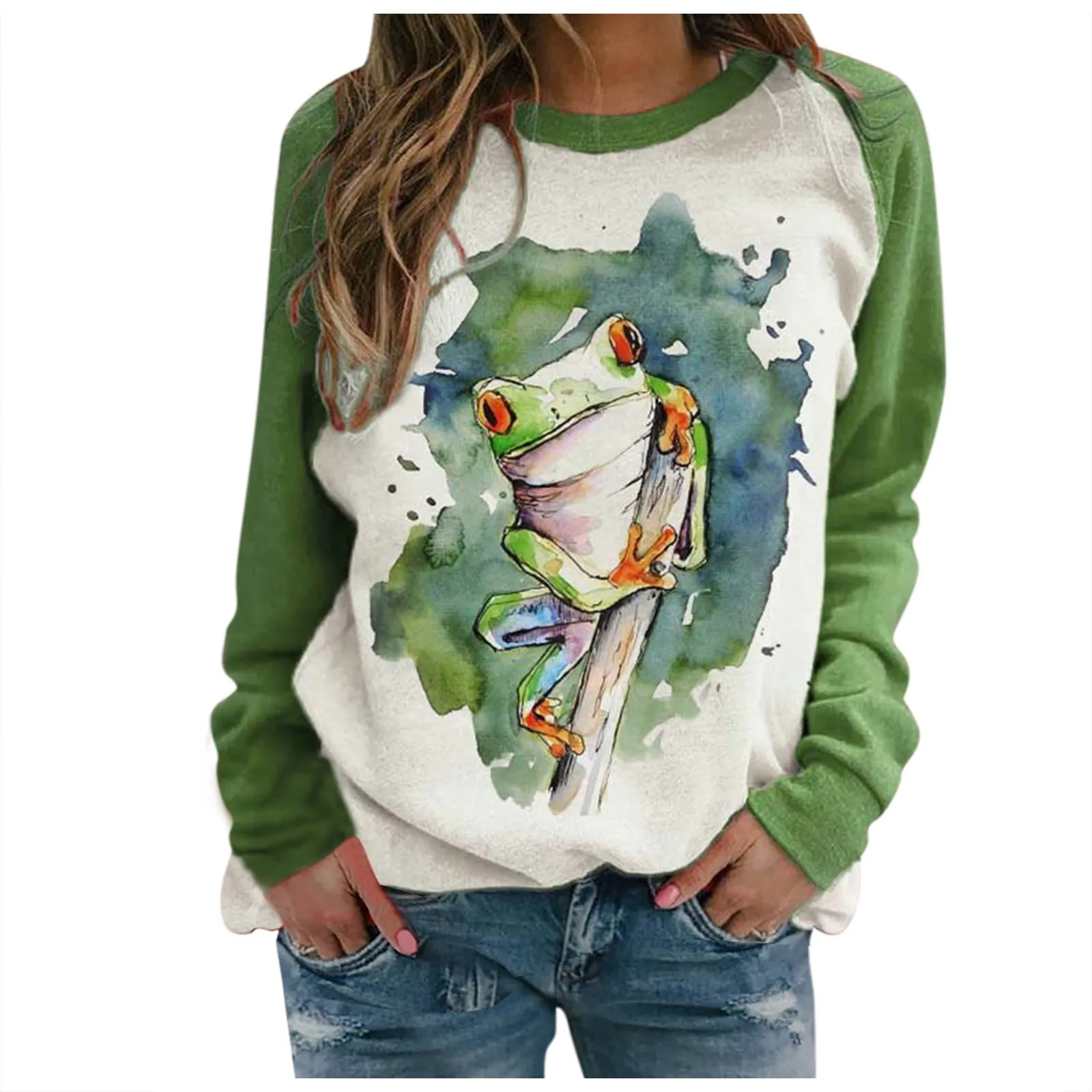 Ženska Zimski pulover pulover dame majica Priložnostne Tiskanja Long Sleeve Majica Žaba natisniti moda dolgo T-shirt футболка c3