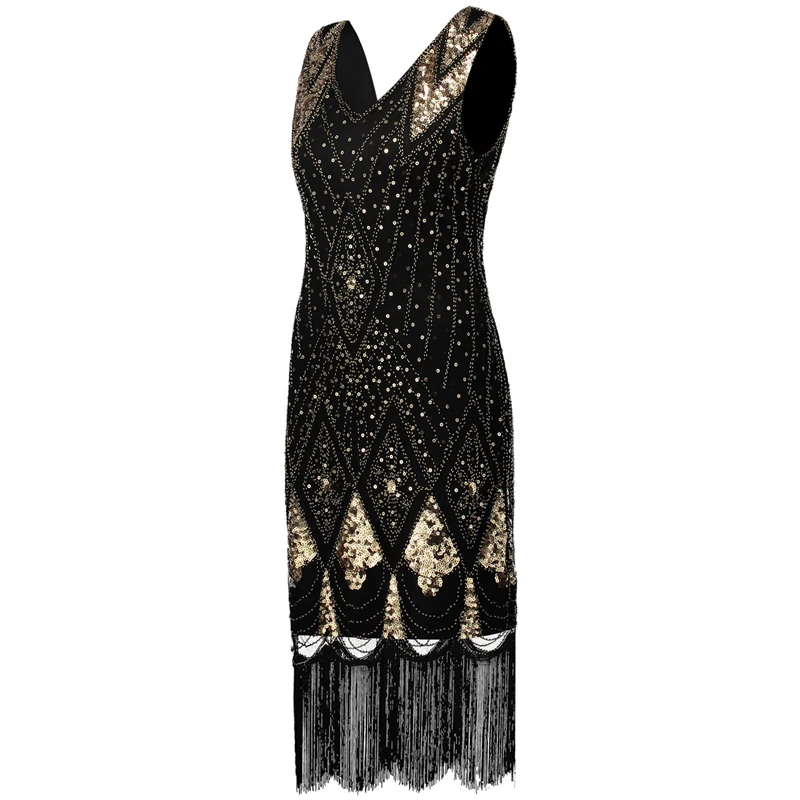 Ženske 1920 Gatsby Charleston Zgleduje Bleščica Bonitete Zaklopnica Obleko Beaded Art Deco Obleko Proti-Vrat brez Rokavov Dolgo Kostum Stranka