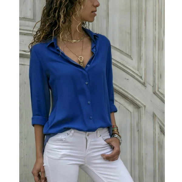 Ženske Bele Bluze Osnovne Prodajne Gumb Trdna 2020 poletje Dolg Rokav Shirt Ženski Šifon Žensk Slim Plus Velikost Oblačila Vrhovi