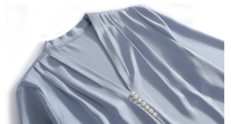 Ženske Bluze Blusas Mujer De Moda 2021 Bluzo Ženske Beading Proti-vrat Modra Šifon Bluzo Majica z Dolgimi Rokavi Ženske Majice, Vrhovi C420
