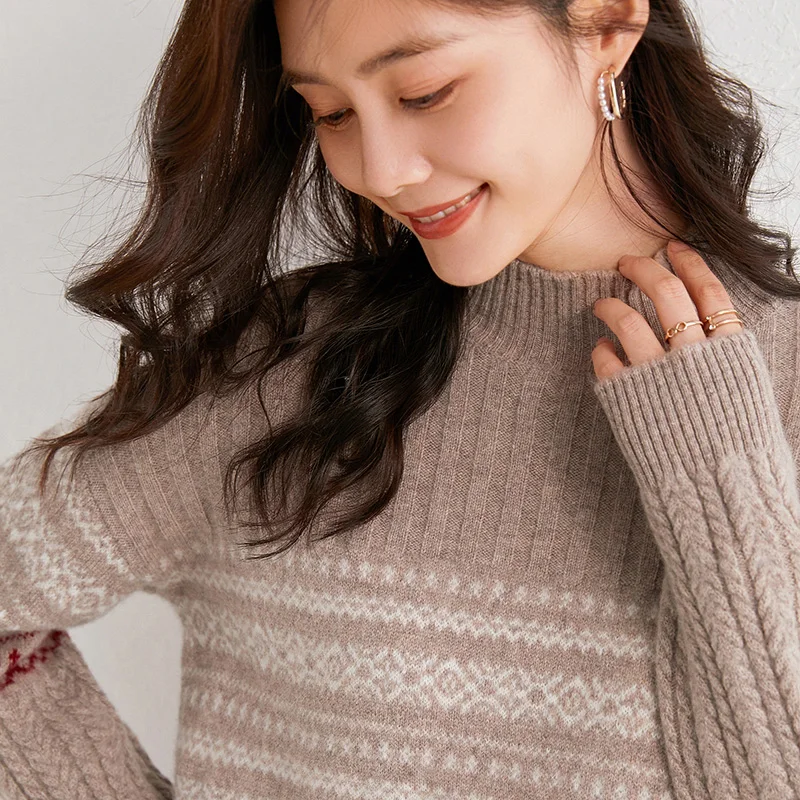 Ženske dolge rokave pletene džemper pravi volne o-vratu prugasta argyle mehko slim letnik pulover