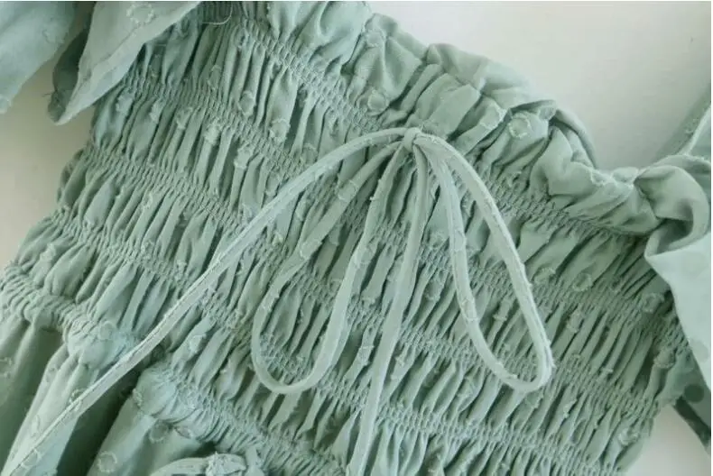 Ženske francoskem slogu 3D pika Razrezana Ruffle Kvadratnih Ovratnik Maxi Dolgo Zamahu Obleko Prilagodite Povoj Pasu Backless Pol Rokav Obleke