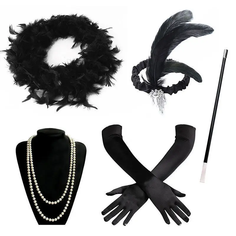 Ženske Gatsby Fancy Obleko Pribor Zaklopnica 20'S Charleston Dekle Kostum Nastavite foa ogrlica glavo rokavice cigaret imetnika
