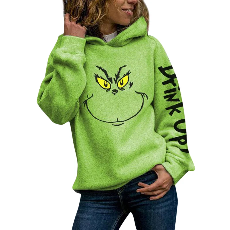 Ženske Grinch Hoodie Sweatshirts Tiskanja Hlač in Grinch Obraz Pijačo Gor Božič Hoodies za Dekle Trajne Modi