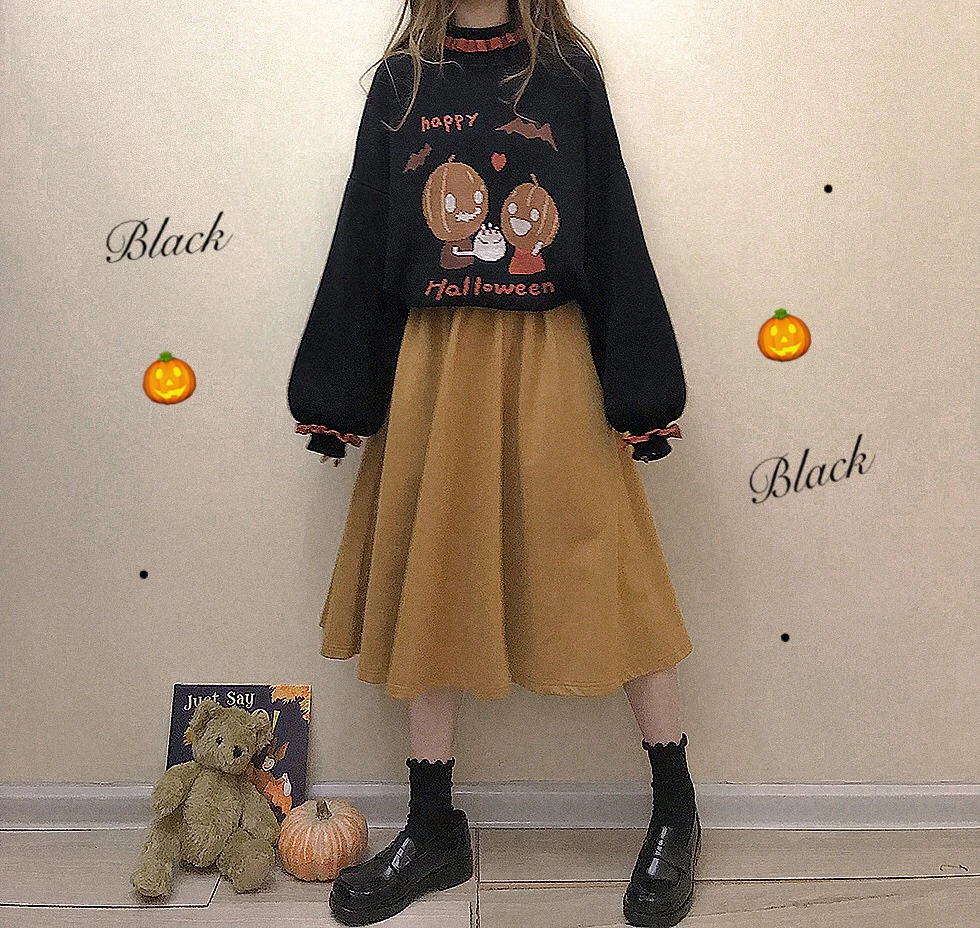 Ženske Halloween Buče rojstni dan Pulover Japonski Lepe Čipke Svoboden Luč Rokav Risanka Pleteni pulover Vrhovi Mori Dekle