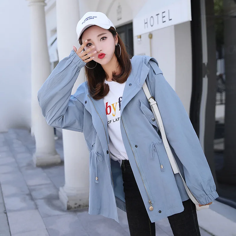 Ženske hooded suknjič 2020 Jeseni vzročno jarek plašč Osnovne zadrgo luči novih ženskih oblačil korejskem slogu izgubijo vse-ujemanje kratkih 1