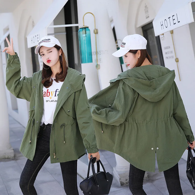 Ženske hooded suknjič 2020 Jeseni vzročno jarek plašč Osnovne zadrgo luči novih ženskih oblačil korejskem slogu izgubijo vse-ujemanje kratkih 1