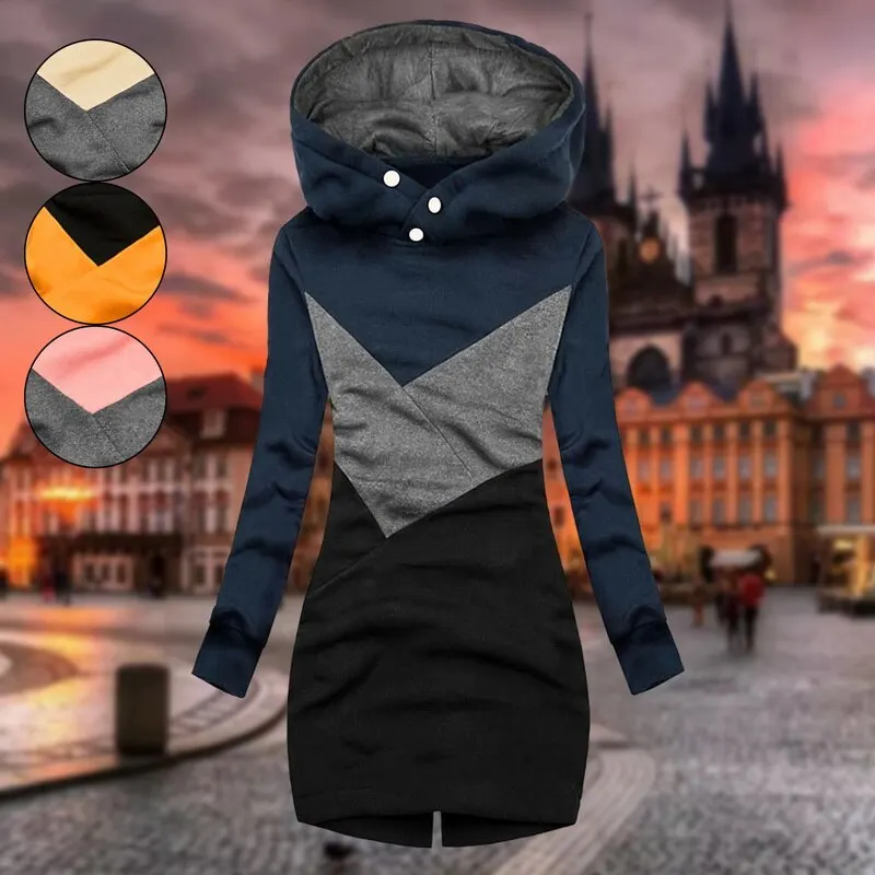Ženske Hoodies Obleko Jeseni, Pozimi Priložnostne Hooded Majica Obleke 2020 Novo Dolg Rokav Dame Krog vratu Žep Pulover Obleko