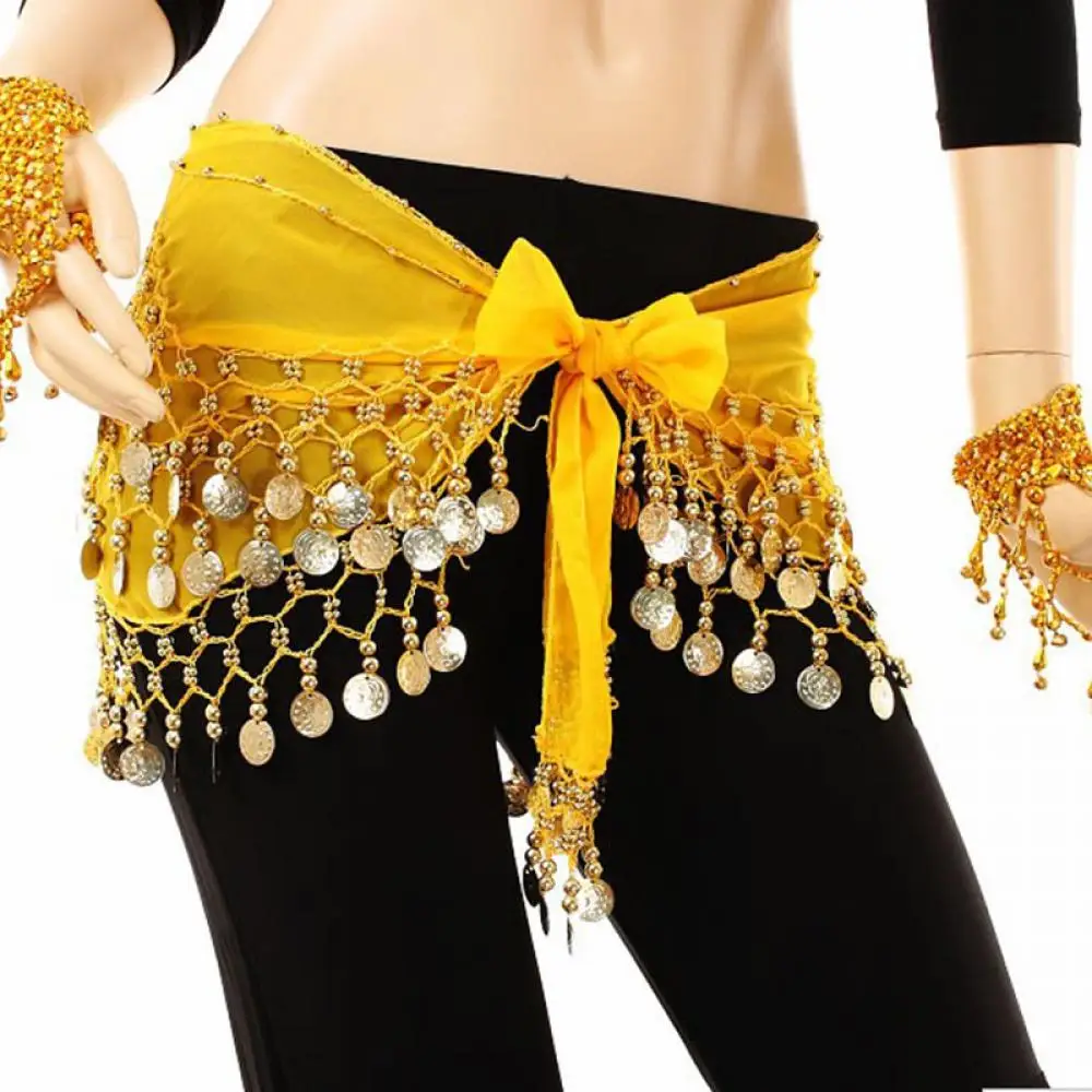 Ženske in Dekleta Shinning 3 Vrstic zlatnik Ples Trebuh Kostum Hip Rute Krilo Pasu Ples Zaviti Opravljanje Krpo Dodatki