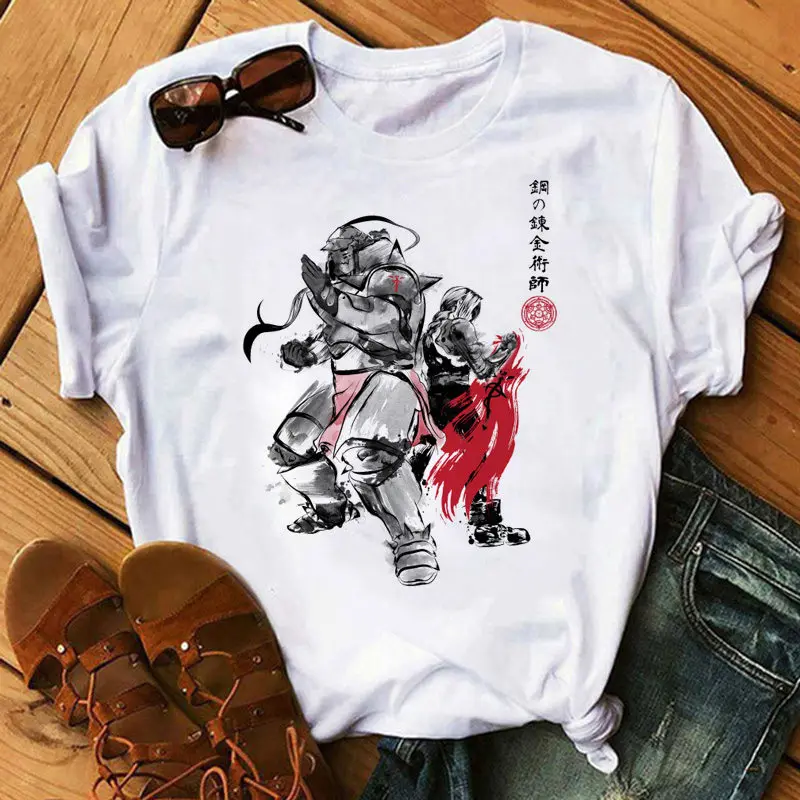 Ženske Japonskih Risank Anime Tshirt Ženske Harajuku Ullzang Grafični Tshirt 90. letih Vrhovi Tees Vroče Prodaje Fullmetal Tanki T-shirt
