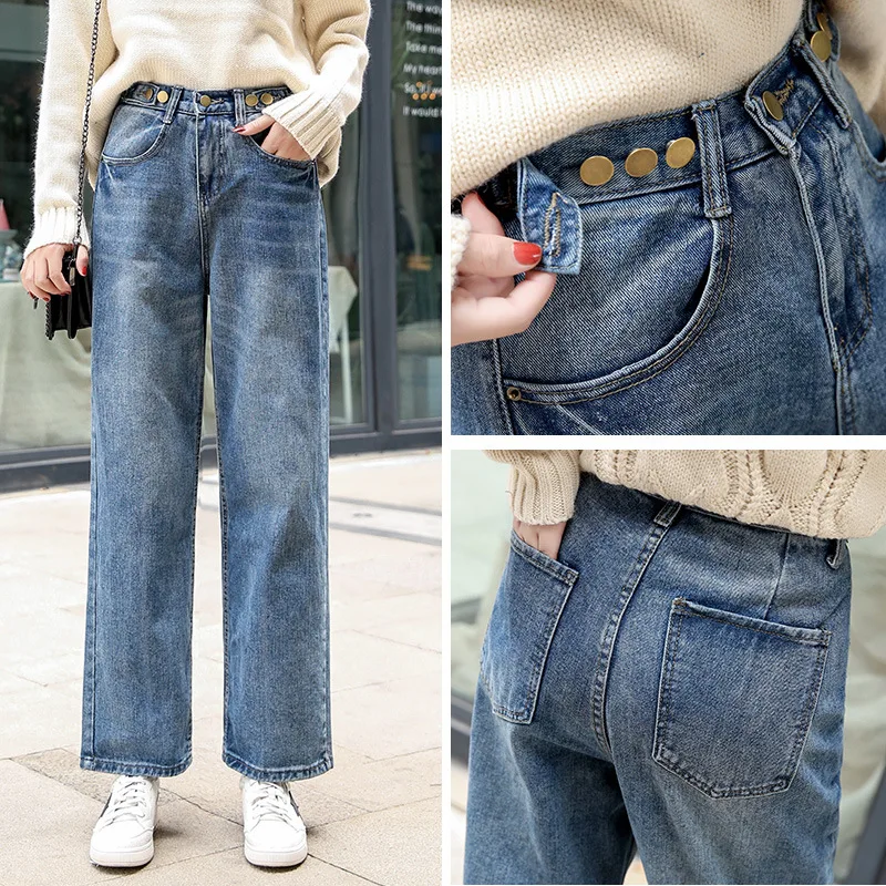 ŽENSKE Jeans 2020 Jeseni Nov Slog v korejskem slogu Srednje Pasu Hujšanje svetle Barve Gleženj-dolžina Priložnostne Ravne-Cut Jeans Wome