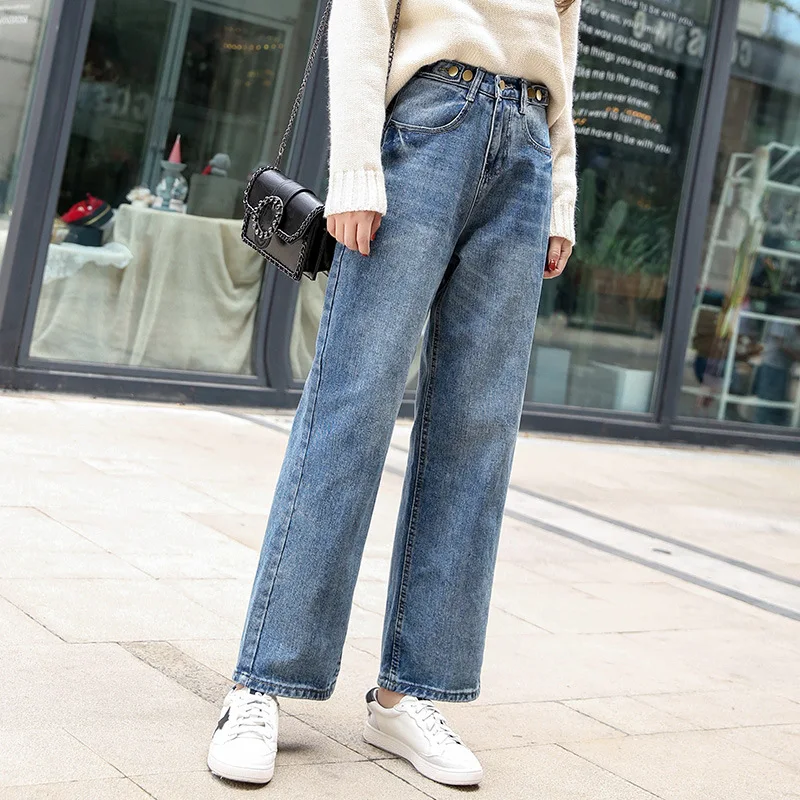 ŽENSKE Jeans 2020 Jeseni Nov Slog v korejskem slogu Srednje Pasu Hujšanje svetle Barve Gleženj-dolžina Priložnostne Ravne-Cut Jeans Wome