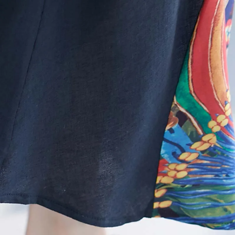 Ženske korejski Poletje Sundress Velikosti Haljo Letnik Etnične Natisnjeni Splice Bombaž Maxi Obleka Ženska Batwing Obleko Plus Velikost 5XL