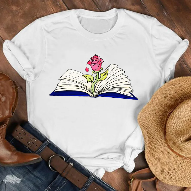 Ženske Lady Ljubezen Cvet Cvetni Jelena Srčkan Moda 90. letih Tiskanje Shirt Obleko Tshirt Tee Womens Vrhu Ženski Tisk T Graphic T-shirt