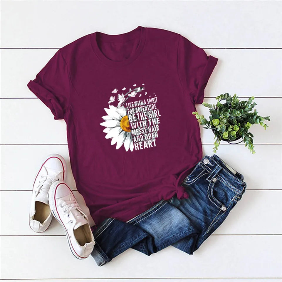 Ženske majice Bombaž Majica s kratkimi rokavi Ženske Ženski Chrysanthemum t-shirt Tiskanje Grafike TShirts Vrhovi Tees Ženska poletje 5XL
