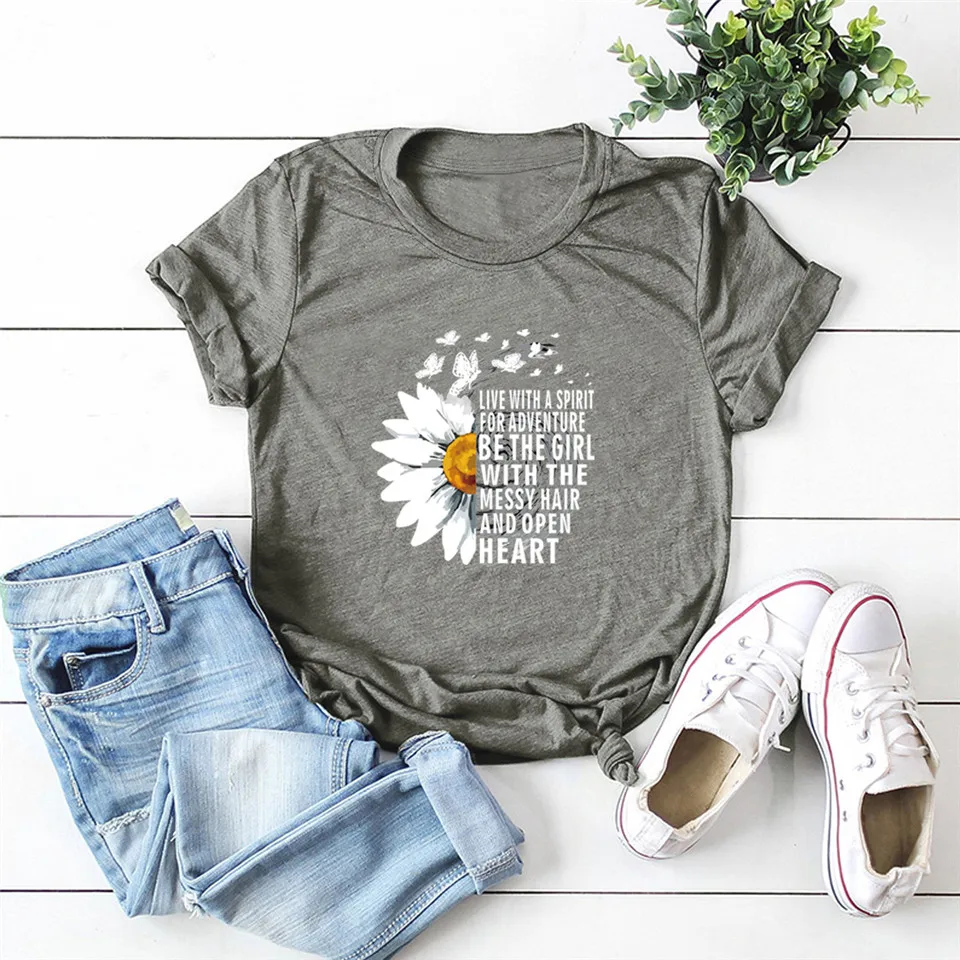 Ženske majice Bombaž Majica s kratkimi rokavi Ženske Ženski Chrysanthemum t-shirt Tiskanje Grafike TShirts Vrhovi Tees Ženska poletje 5XL