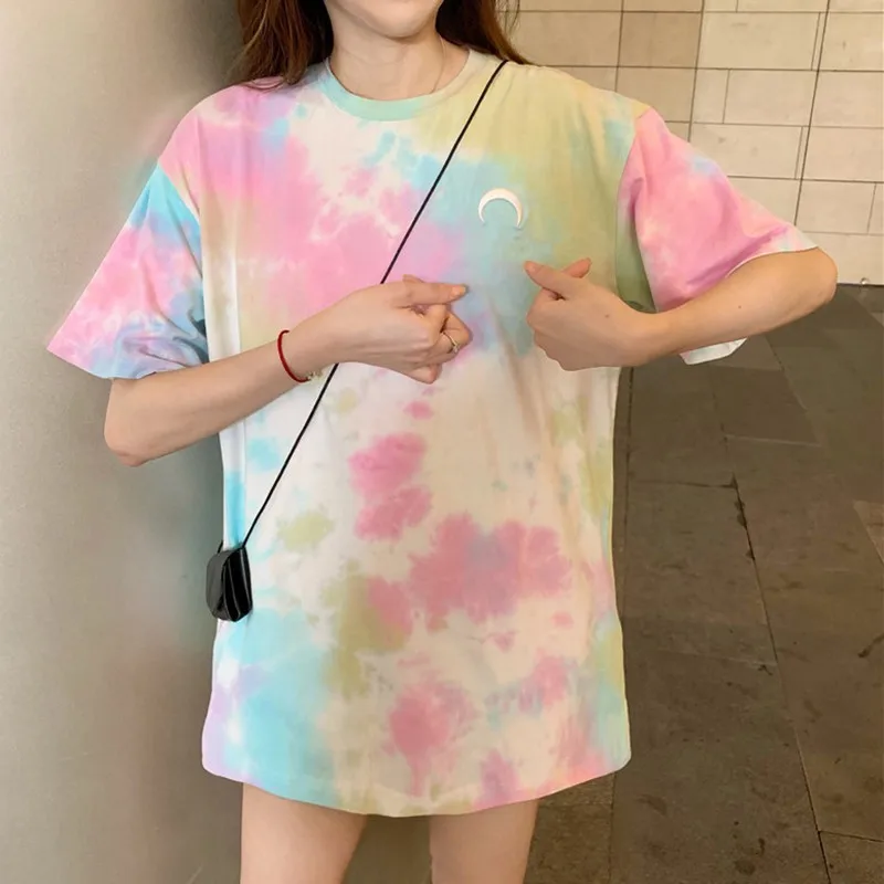 Ženske majice Poletje Modi Tie Dye Tiskanja Hip Hop T Shirt BTS Harajuku Oblačila 2020 Prevelik Svoboden Priložnostne Tee Vrh