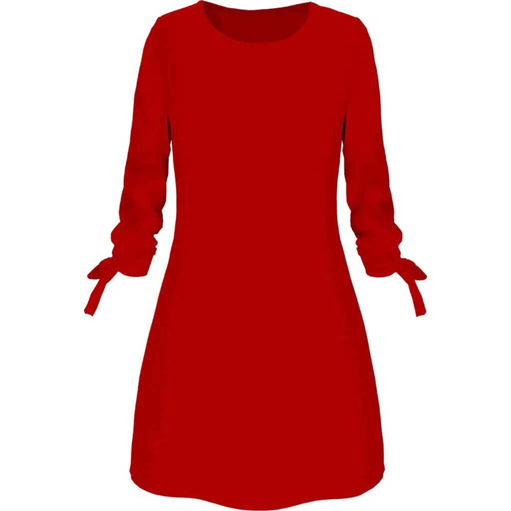 Ženske Modne O-vratu Trdna Lok Elegantno Straigth Obleko Pomlad Svoboden Mini Obleke#50