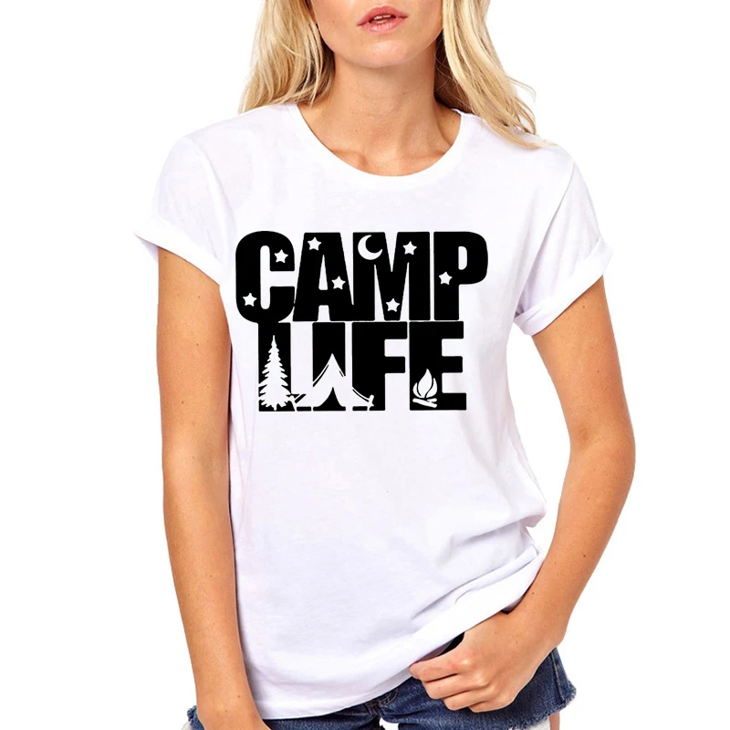 Ženske Obleke Tiskanje Poletje Happy Camper Vacay Ženske Cvet Cvetni Ženska Harajuku Punk Vrh Priložnostne Tee T Shirt Ženska T-shirt majica