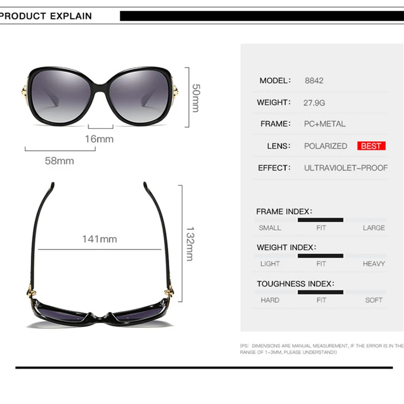 Ženske Polarizirana sončna Očala Moda Vožnjo sončna Očala UV400 Anti-Glare Fox Očala z Očali Primeru
