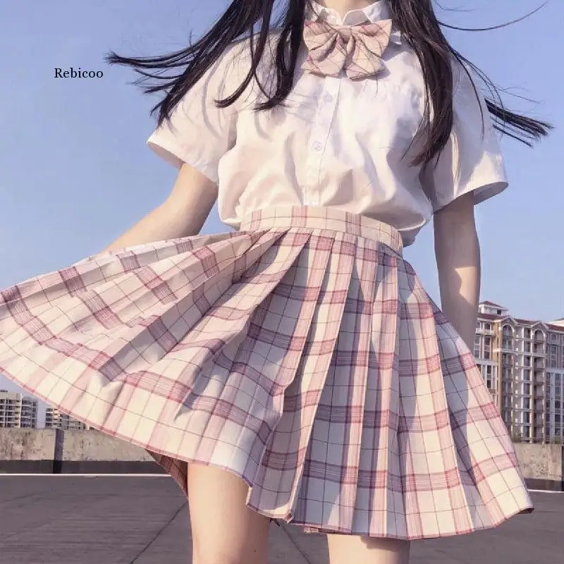 ženske poletne visoko pasu nabrano kariran krilo koreja harajuku japonski šoli dekleta ples srčkan seksi mini a-line krila cosplay 2020