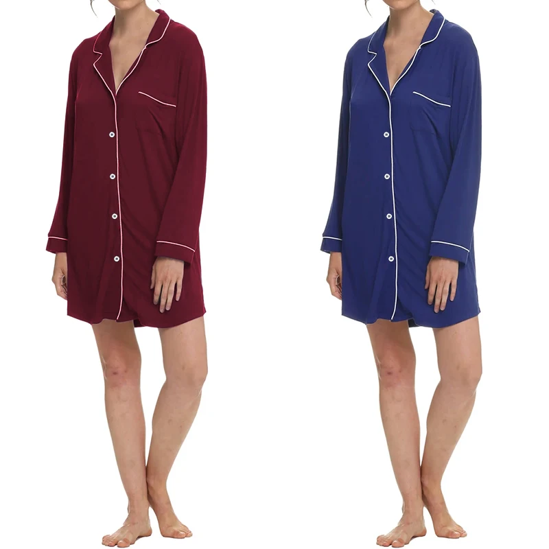 Ženske Priložnostne Trdna Sleepwear Jeseni ZANZEA Poln Rokav Nightdress Žep Gumbi Spavaćica Nightgown Mini Shirt Obleko Prevelik 7