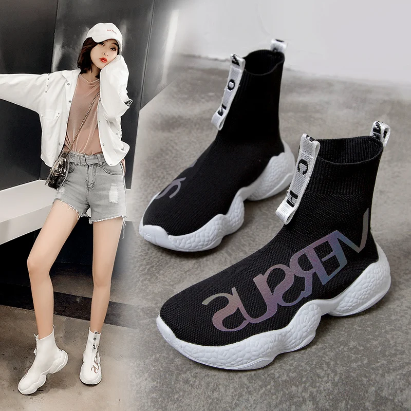 ženske priložnostne čevlji, copati ženske stanovanj čevlji 2020 visoko-top nogavice športni čevlji stretch čevlji čevelj feminino zapatos de mujer