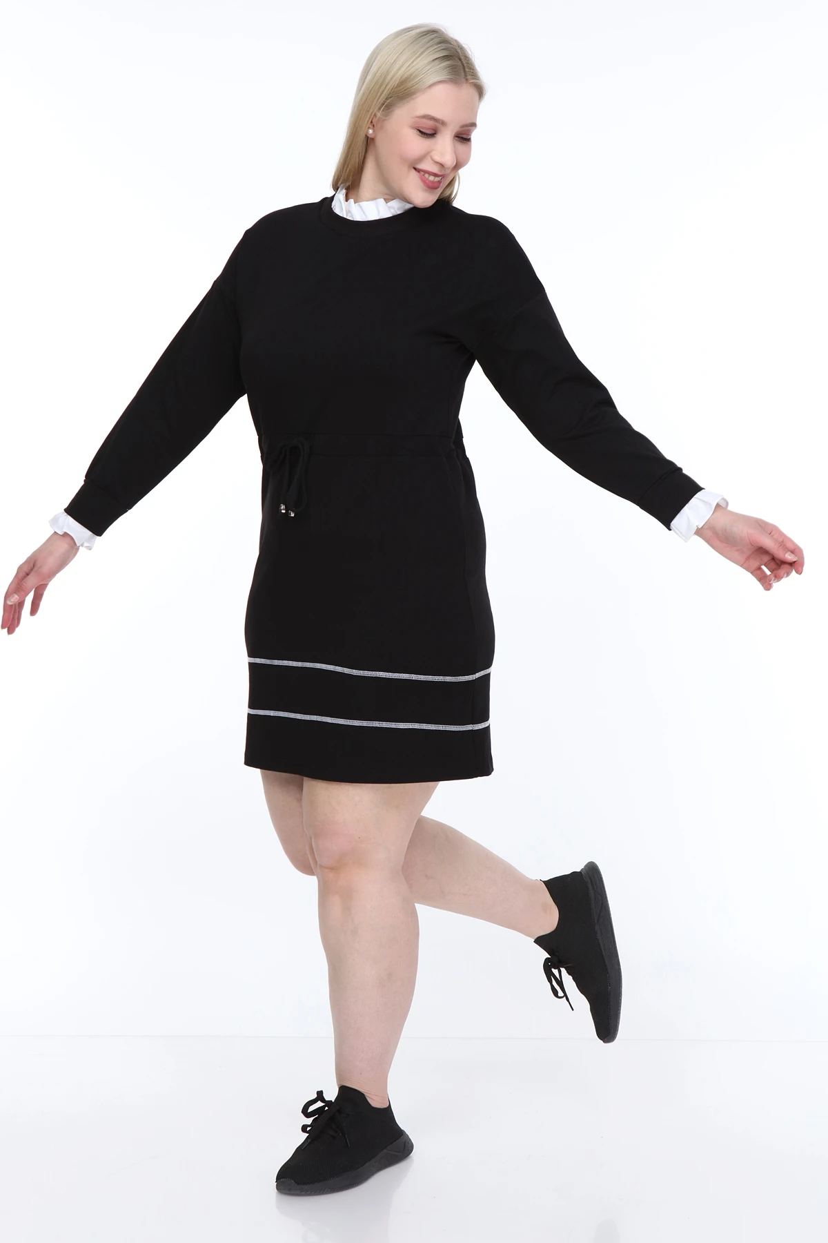 Ženske ' s Plus Velikost Dolg Rokav Obleka Black L1614