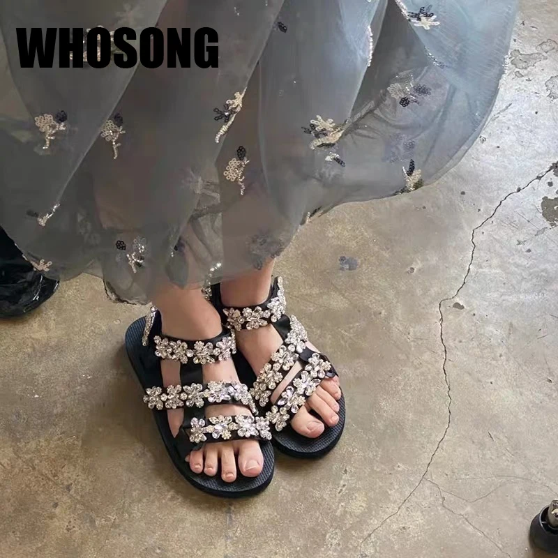 Ženske Sandali Ženska Nosorogovo Čevlji Cvet Platformo Stanovanja Plaži, Dame Sandale Ženski Črni Blagovne Znamke Sandali Zapatos De Mujer Nova
