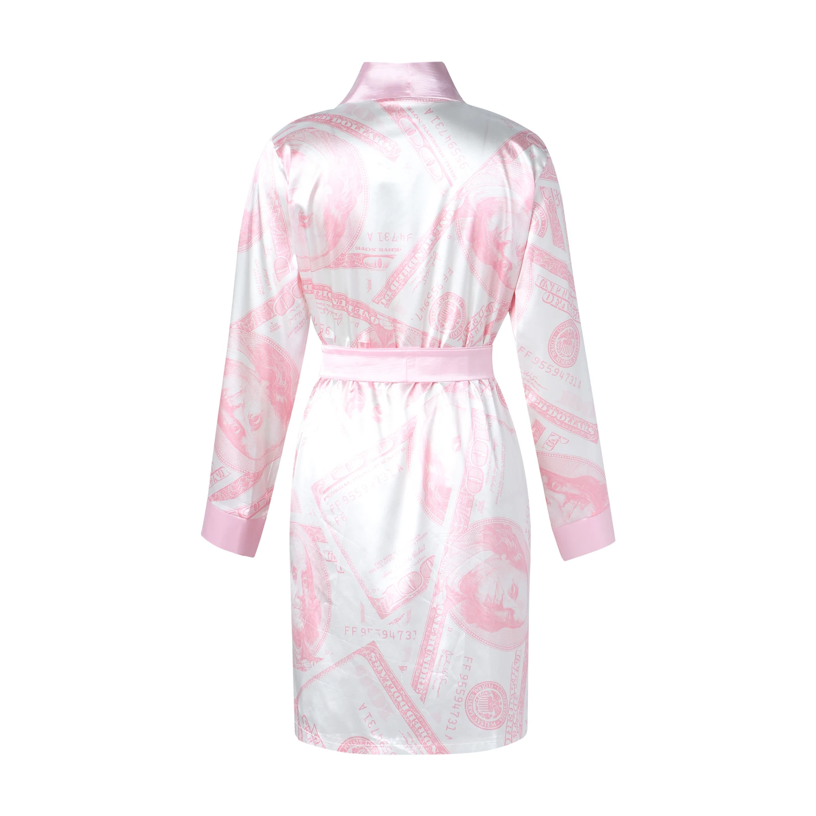 Ženske Saten Haljo Trendy Dolar Modni Tisk Udobno, Preprosto Dolg Rokav Svilnato Kimono kopalni plašč Sleepwear S Pasom