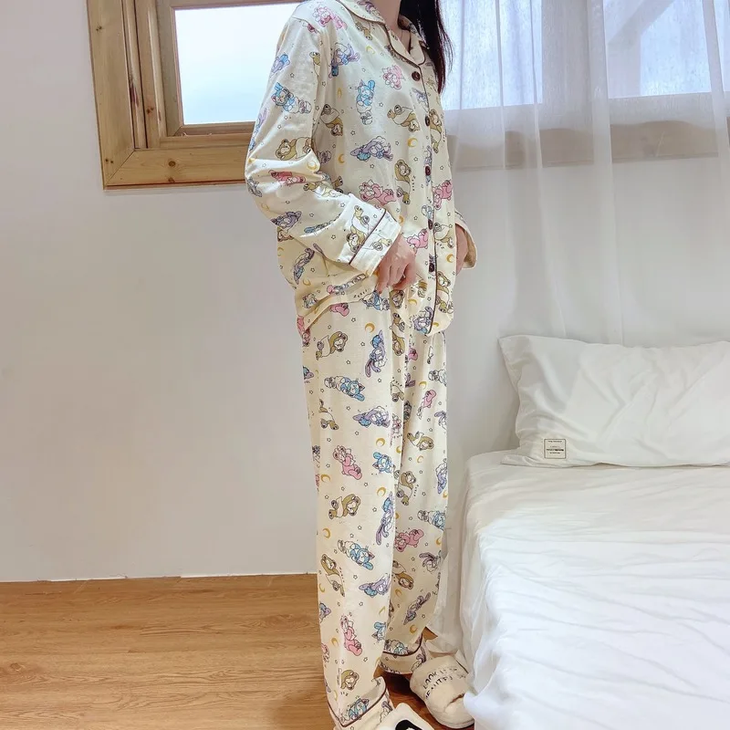 Ženske Sleepwear Srčkan Risanka Tiskanja Pižamo za Ženske Bombaž Pijama Nastavite Dolg Rokav Sweet Home Obleko za Ženske Pomlad Pyjama