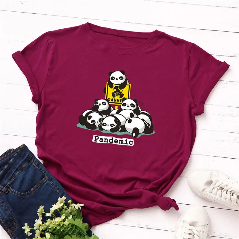 Ženske T Shirt 2020 Novo Harajuku Panda Tiskanje O-Neck majica s kratkimi rokavi Bombaž Žensko Vzročno Tshirt Kratek Rokav Tee feminina