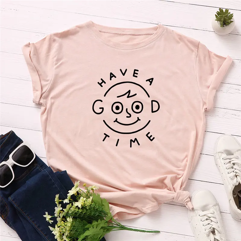 Ženske T-shirt Plus Velikost bombaž Imajo dober čas Natisnjeni Priložnostne Ženski Top Poletni majica za Ženske S-5XL graphic tee