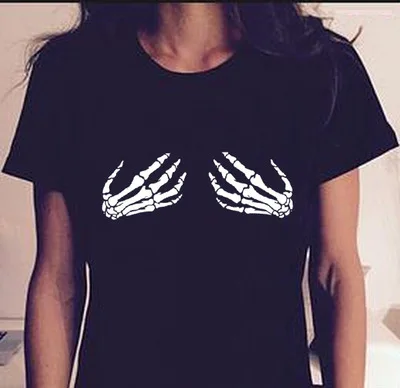 ženske tshirt 2020funny tiskanje o-vratu lady Velika velikost svoboden 4XL vrhu Belo roko kosti Halloween ulične ženski tee oblačila
