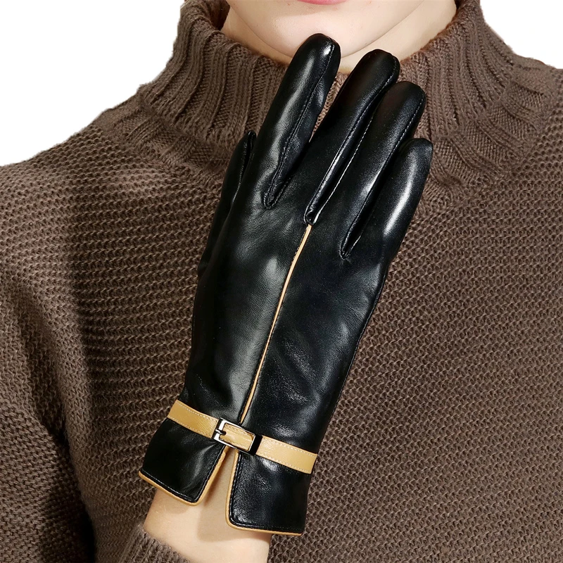Ženske usnjene rokavice pozimi toplo zgosti coral runo oblog prostem hladno-dokazilo non-slip ovčje kože zaslon na dotik rokavice