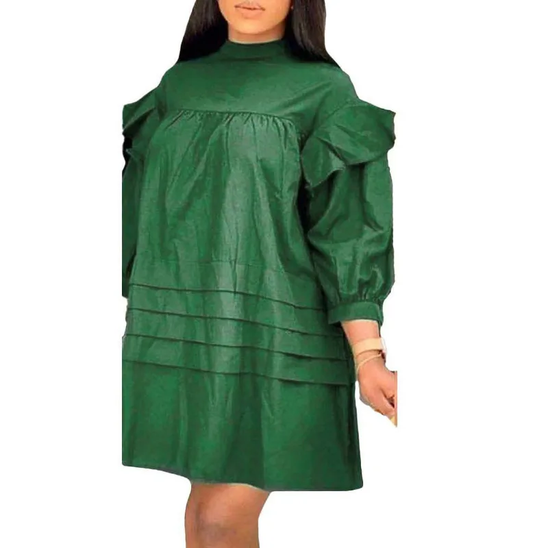 Ženske Zeleno Rdeče Obleke Svoboden Tričetrt Rokavi Plus Velikost Ruffles Afriške Ženske Modni Božič Vestidos Jeseni Nova